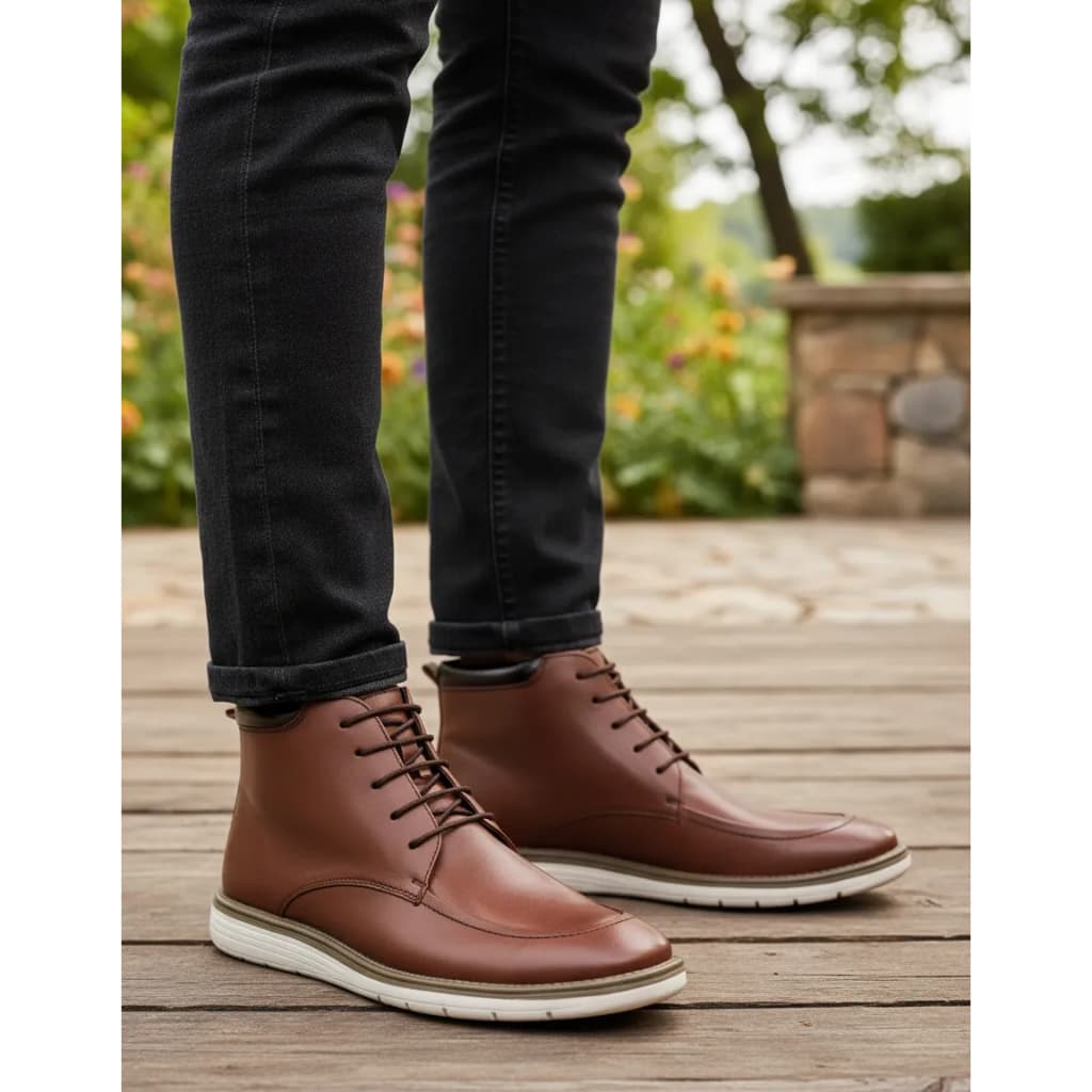 Bota Masculina Couro Legitimo Qualidade Conforto Coturno Botina Castanho Oxford Casual
