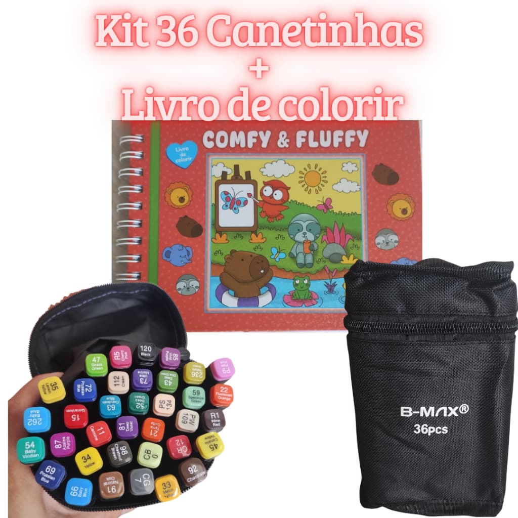 Kit Canetinhas, 36 cores + Livro de colorir, canetas para colorir, caneta permanente ponta fina
