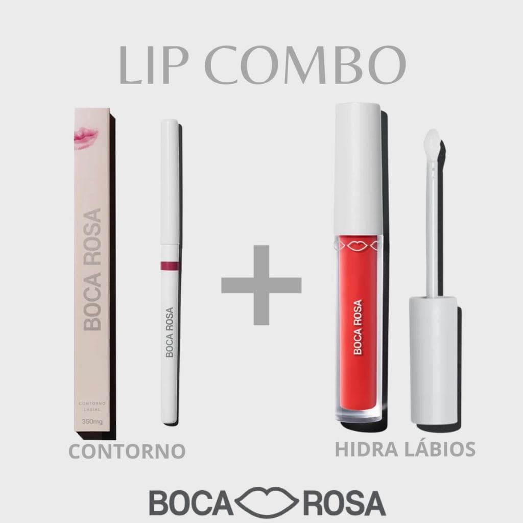 Combo Lip Power Contorno Labial + Gloss Hidra Boca Rosa Lábios Definidos Volumosos e Hidratados
