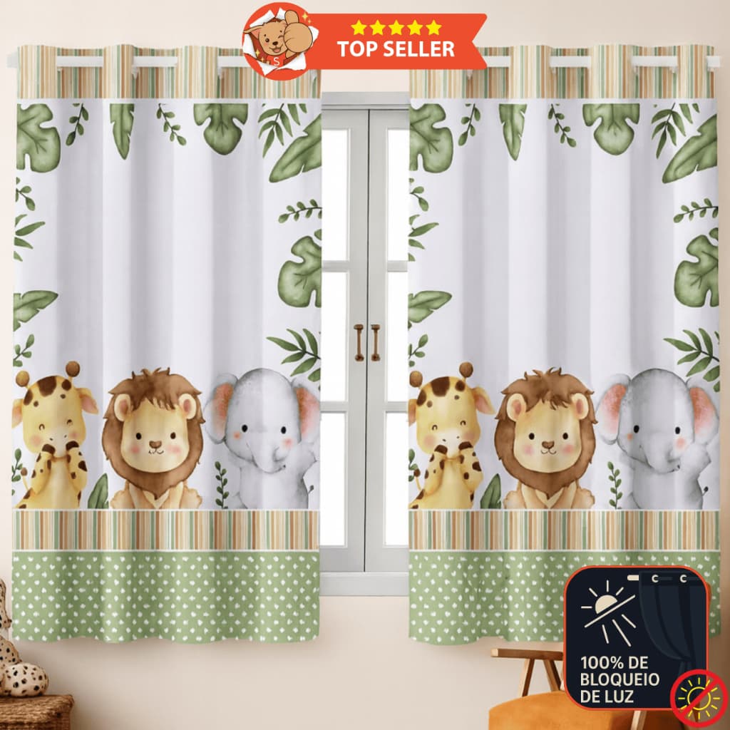 Cortina Blecaute Blackout Infantil Mundo Safari 2.00Lx 1.40A (Corta luz, Bebê, Criança, Janela)
