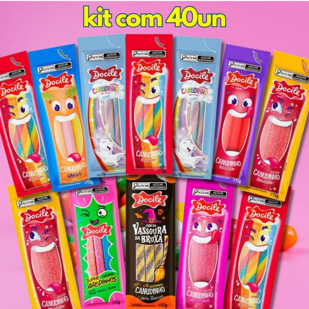 Kit Com 40 Pacotes de Bala Docile Regaliz Sabores Variados Sortidos