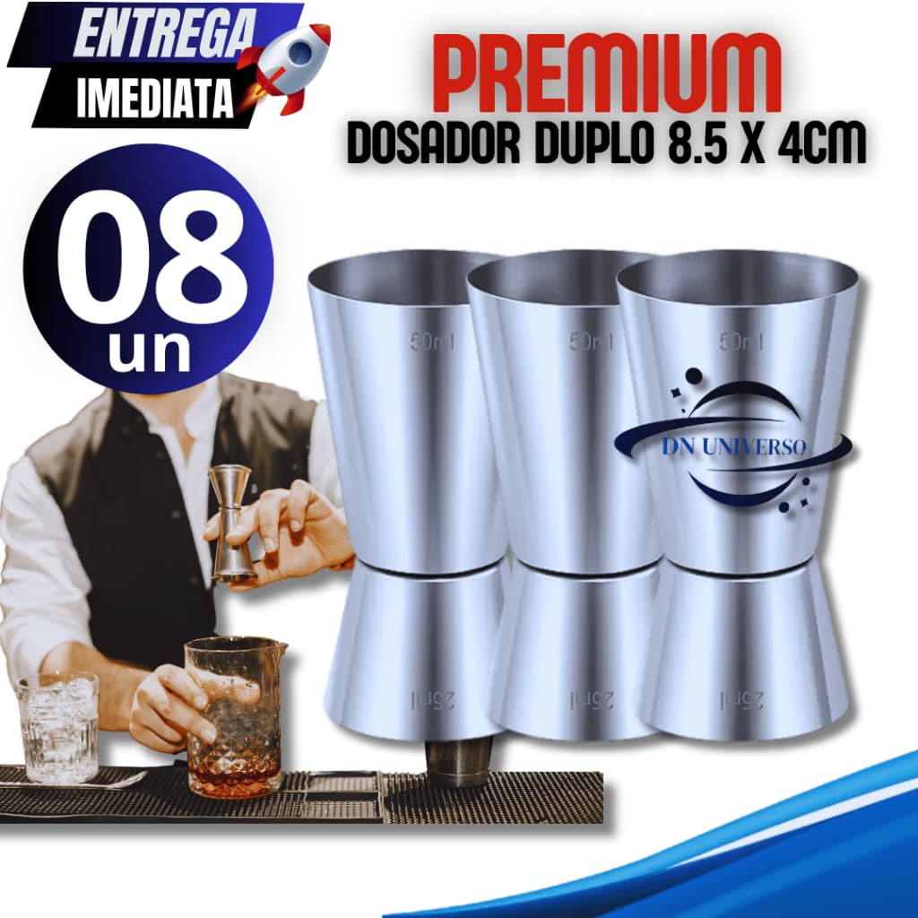 Conjunto 08 Dosador Duplo Barmen em aço Inox alta Durabilidade e Qualidade para sua cozinha alta Resistencia