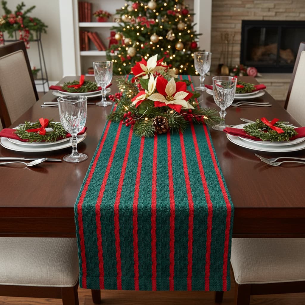 Trilho de Natal, caminho de mesa. Artesanato tear Mineiro. Decoração mesa posta