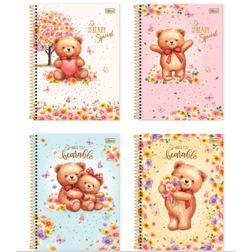 Caderno Universitário Capa Dura Love Bears 10 Matérias 160 Folhas Tilibra.