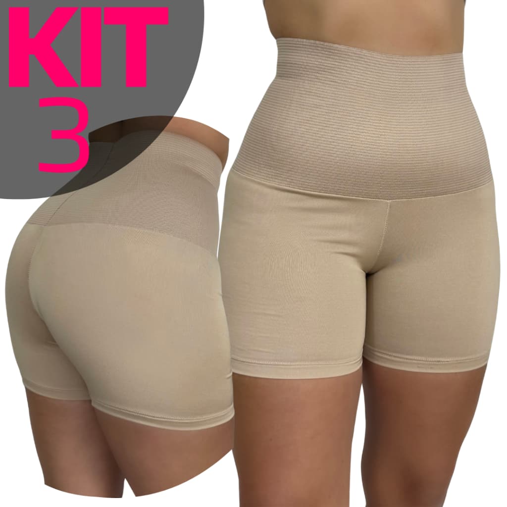 KIT 3 Short Anágua Cinta Modeladora Feminino Segunda Pele Redutora De Medida Alta Compressão Reduz Medidas