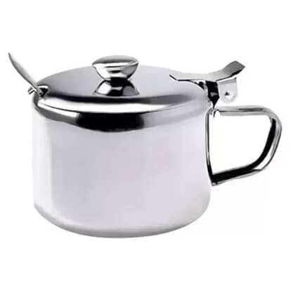 Açucareiro Com Colher Inox Com Tampa e Alça Uso Diario 200 Ml Prateado Luxo Utensilio De Cozinha