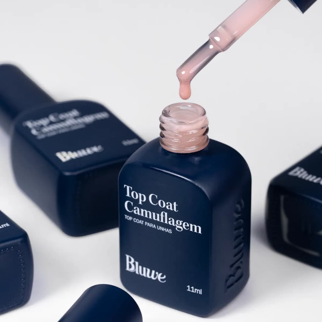 Top Coat Camuflagem Bluwe -  Brilho - Camufla manchas. Alongamento, gel, blindagem. Hipoalergênico.
