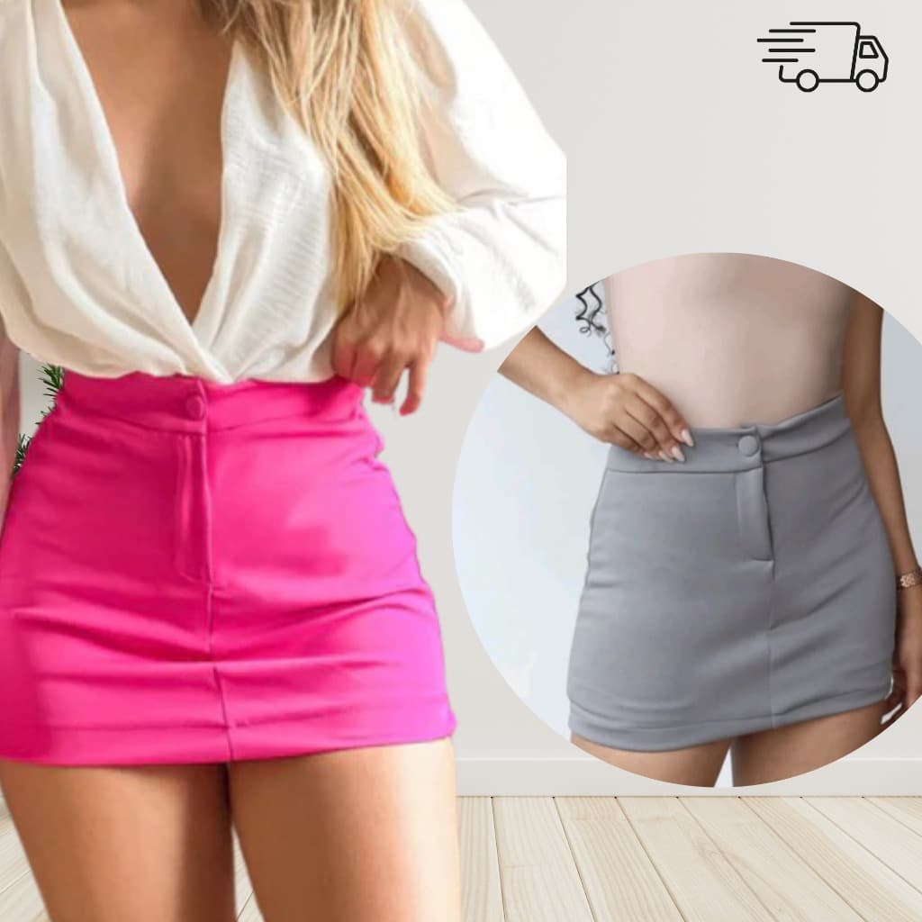 KIT 2 SHORTS SAIA Com Bolso Alfaiataria C/ Botão Zíper Preto e Branco Cintura Alta - A moda que fala por você
