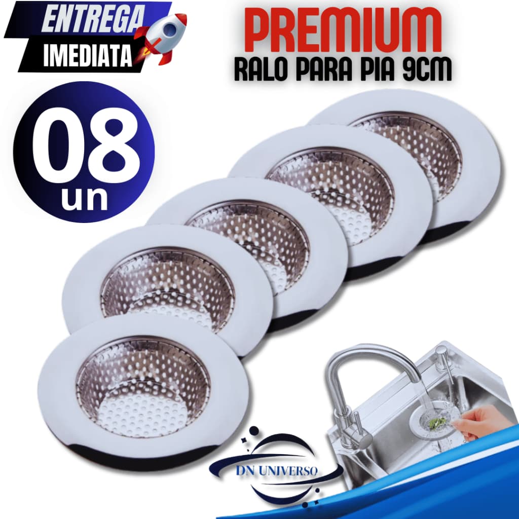 Kit 08 Ralo de Pia Inox 9 CM Qualidade e Durabilidade Garantida para sua cozinha linha premium alta Resistencia