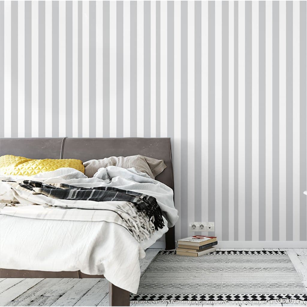 Papel de Parede Adesivo Decorativo Listrado Clássico Cinza e Branco