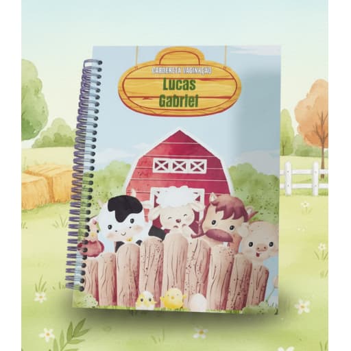 Caderneta de Vacinação Personalizada | Tema Fazendinha | Capa Dura com Nome | Atualizada