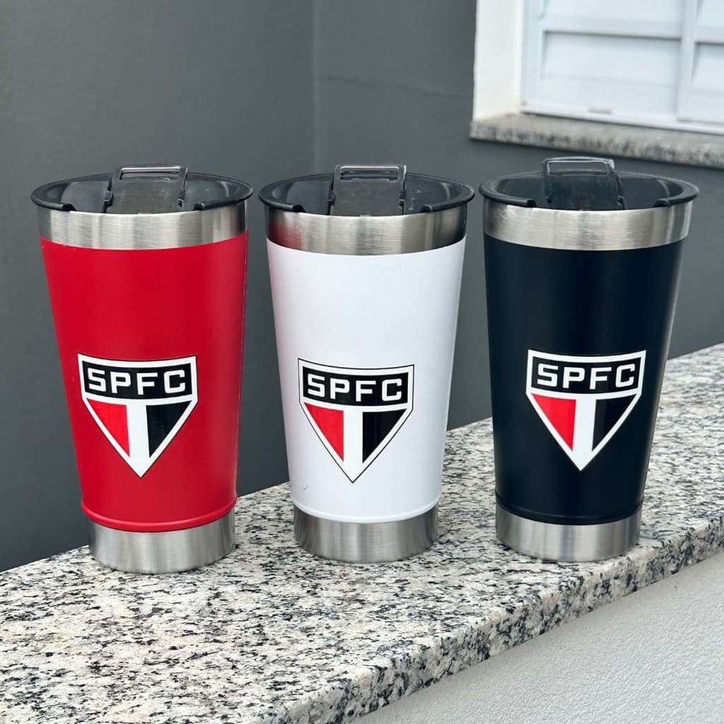 Copo Térmico de Time /  São Paulo  / Personalizado com tampa e abridor 473ml
