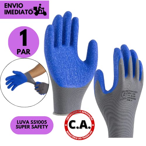 kits 1 ou 3 Pares de  Luva de Proteção com CA Supersafety EPI em Látex Ideal para Obras Jardinagem