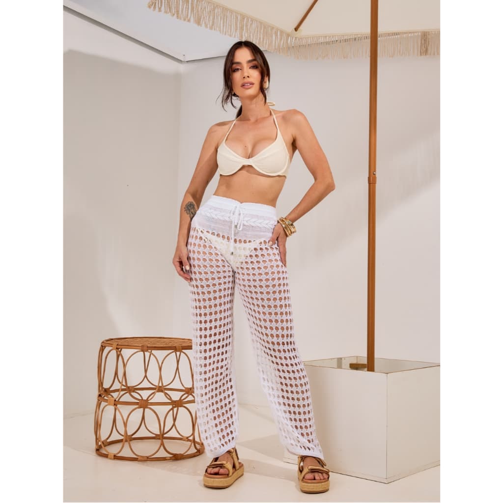Calça saida de praia crochê tricot luxo moda verão