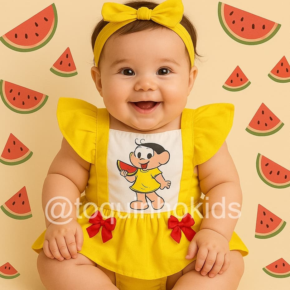 Jardineira romper Bebê  menina Magali mêsversario ensaio fotografico de bebê