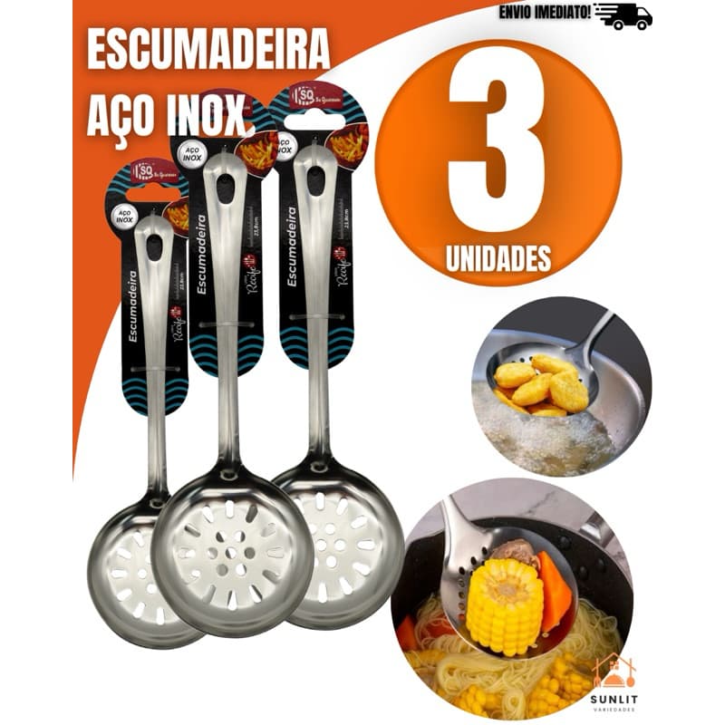 Escumadeira Inox Cozinha Resistente Praticidade Para Servir E Cozinhar Qualidade Essencial F