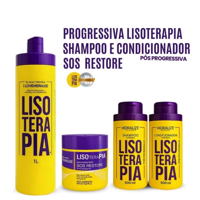 Kit Progressiva Lisoterapia Sem Formol - Shampoo e Condicionador - Máscara Reconstrutora