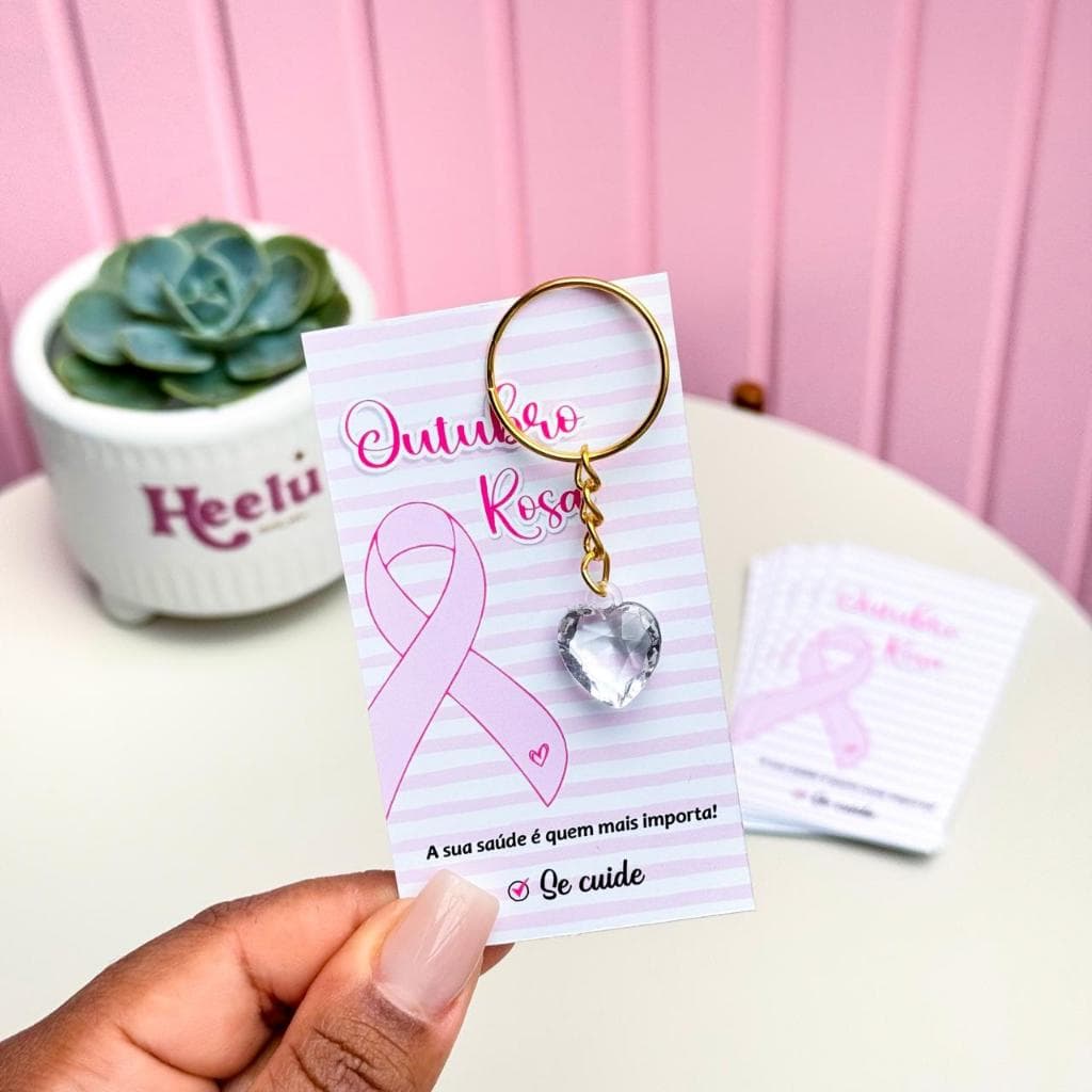 Mimo Outubro Rosa - Chaveiro Coração - Brinde a Pronta entrega