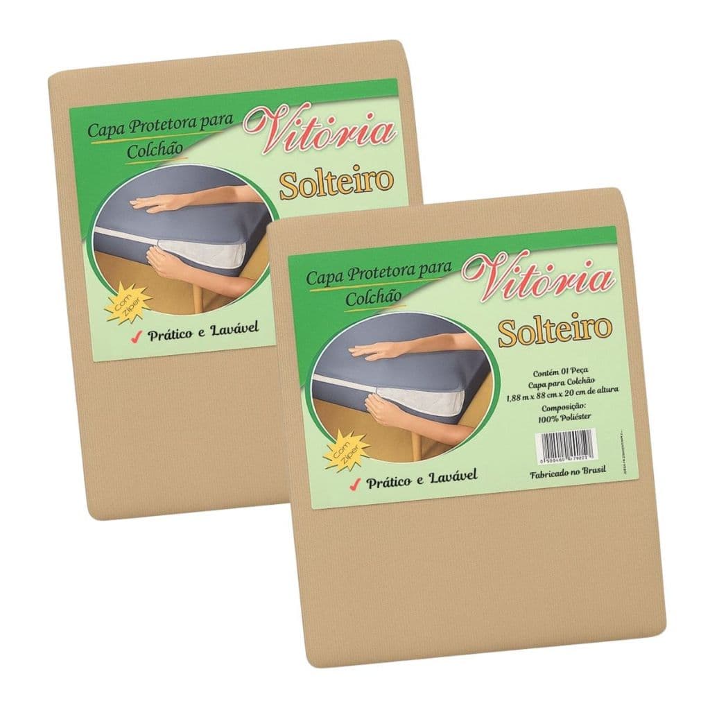 Kit 02 Capas Protetoras pra Colchão Solteiro com Zíper Cáqui