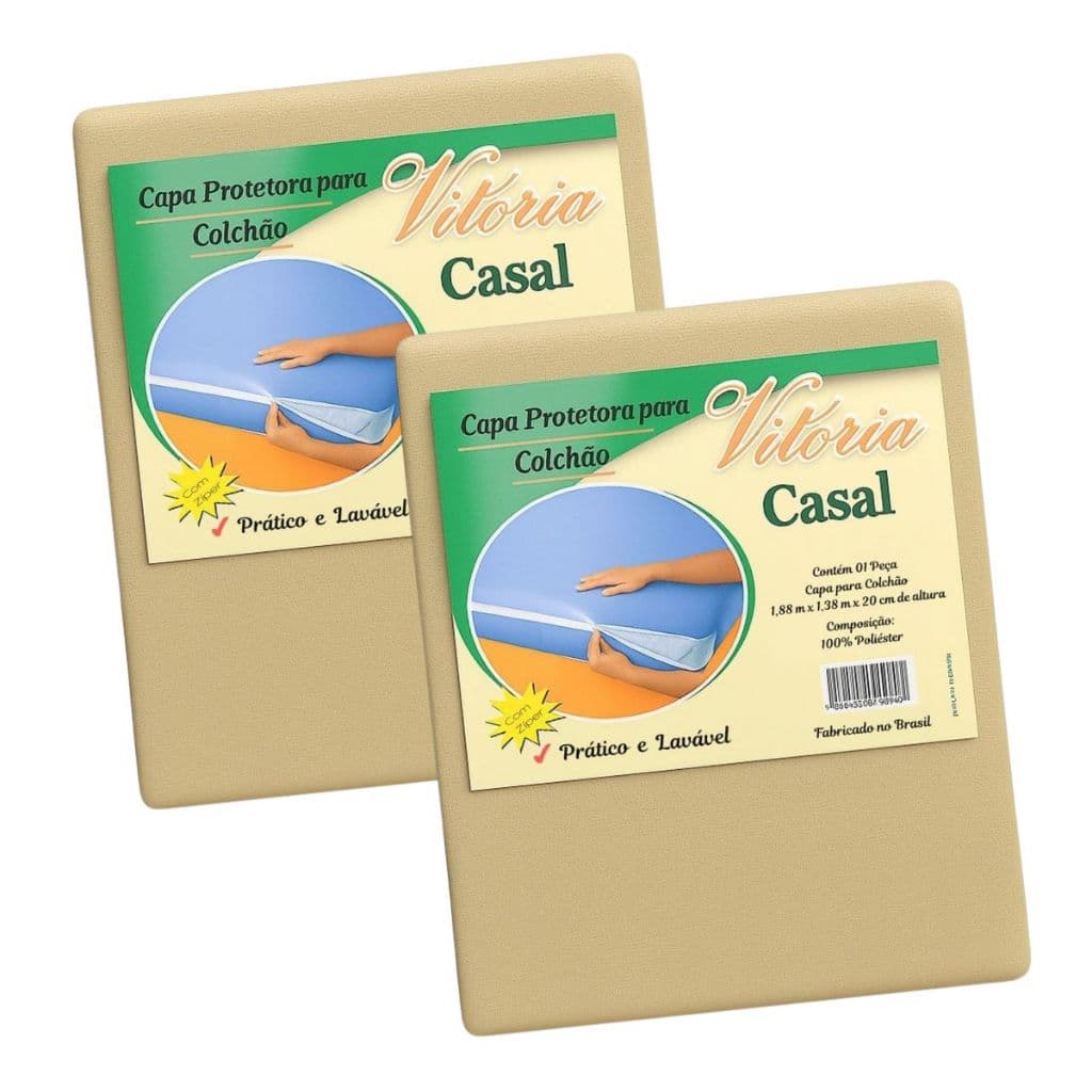 Kit 02 Capas Protetoras para Colchão Casal com Zíper Cáqui