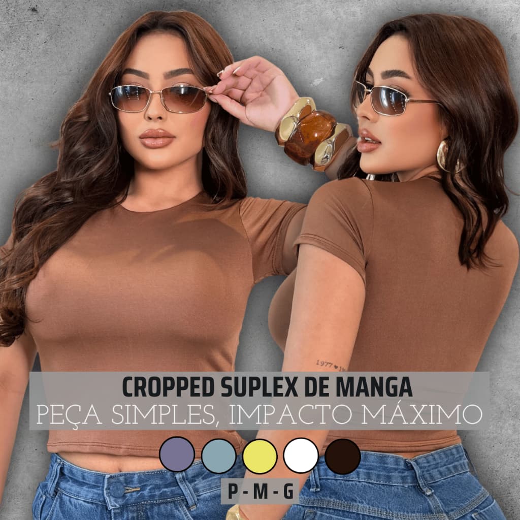 Cropped Gola Redonda Com Manga Básica Blusinha Manguinha Dia A Dia Feminina Malha Suplex Moda Verão Forrado Baby Tee