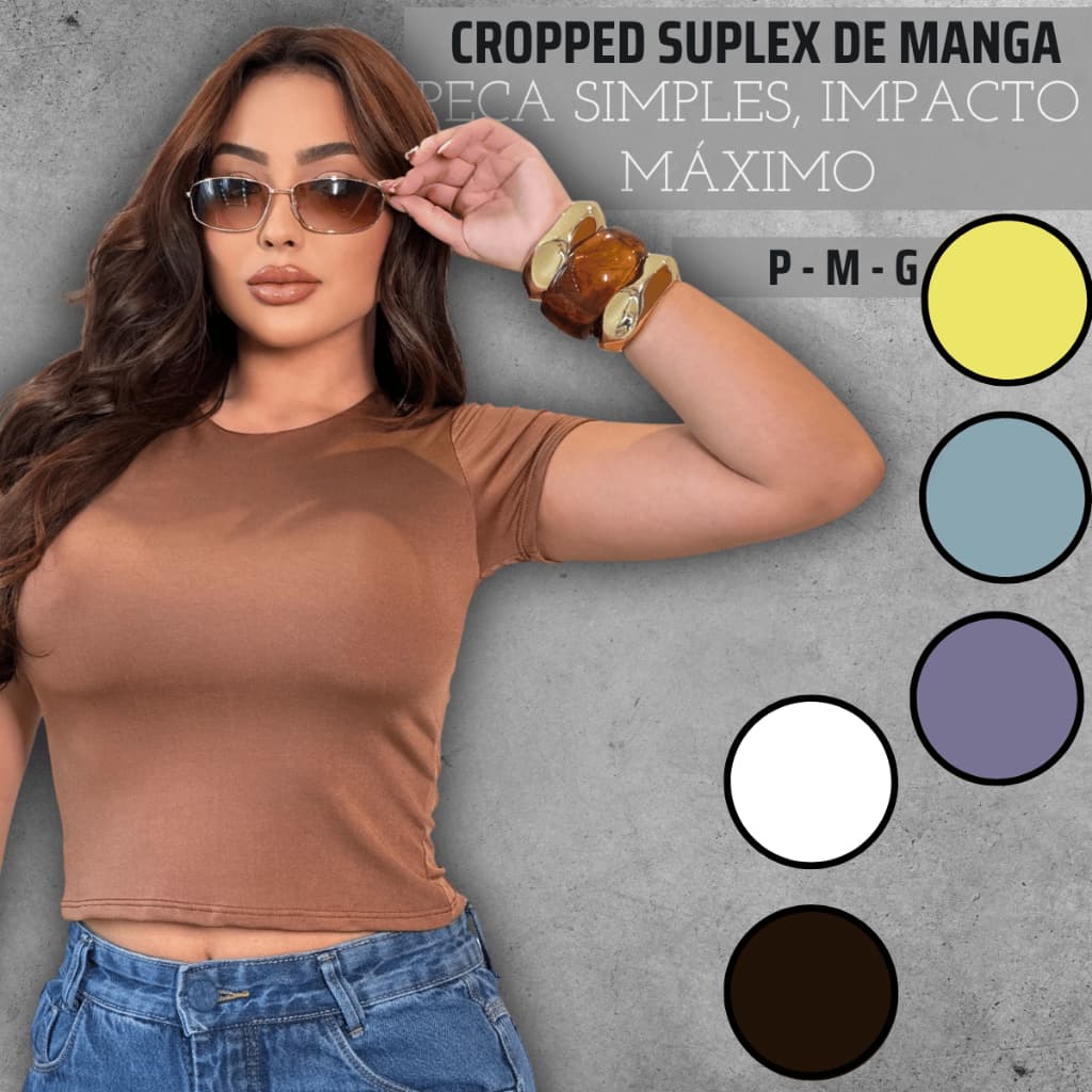 Cropped Feminino Com Manguinha Gola Redonda Manga Básica Blusinha Dia A Dia Malha Suplex Moda Verão Forrado Baby Tee