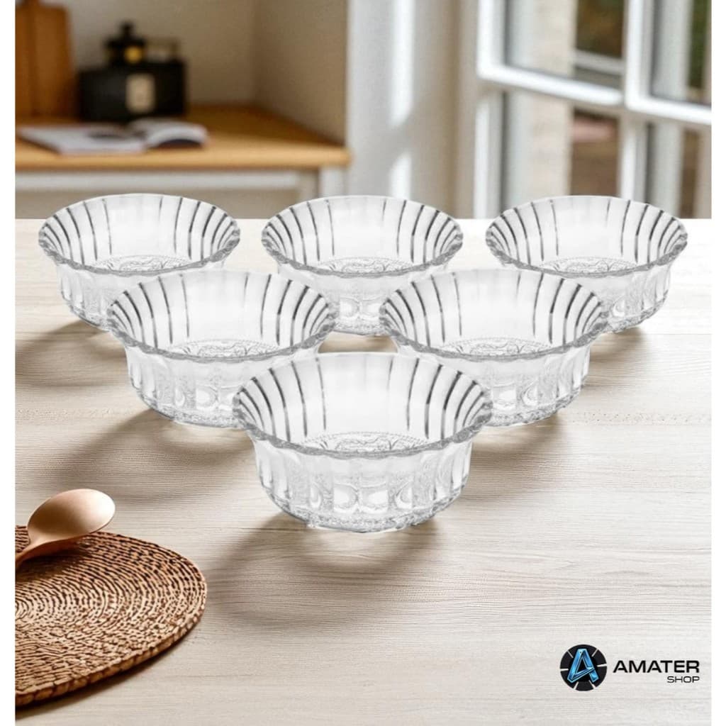 Conjunto Jogo De Sobremesa 6 ou 12 Peças de Vidro Bowl Decorado Tigela Taça