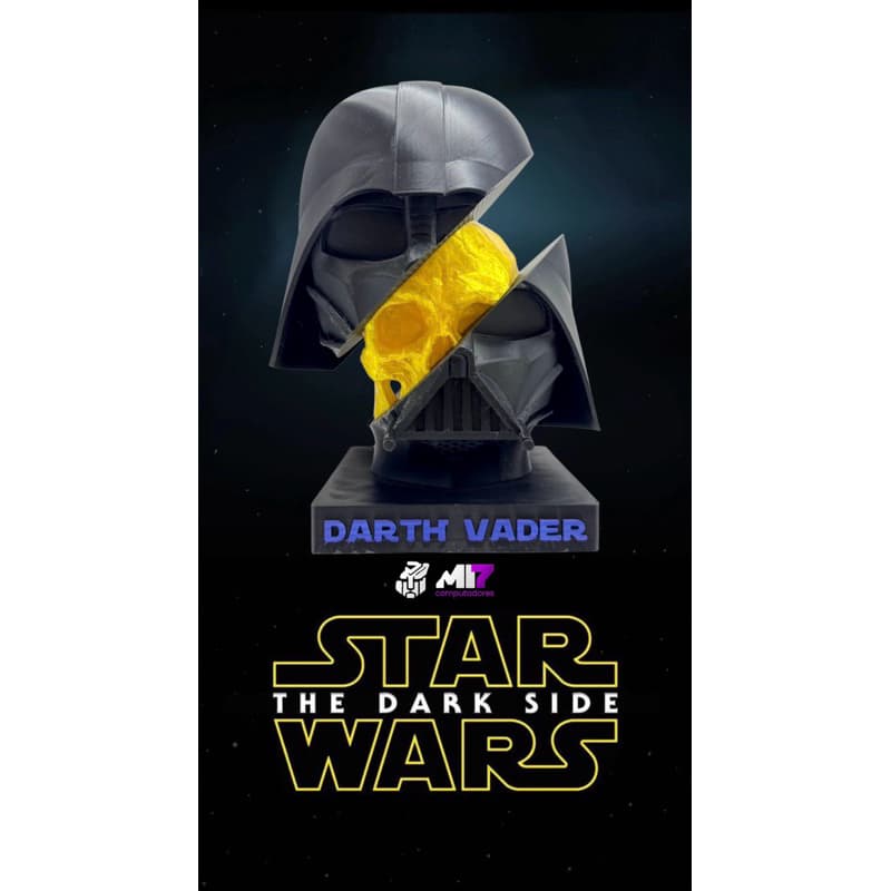 Estátua Darth Vader – Arte Geek 3D com Crânio Dourado e tamanho P com Crânio Rosa Estelar