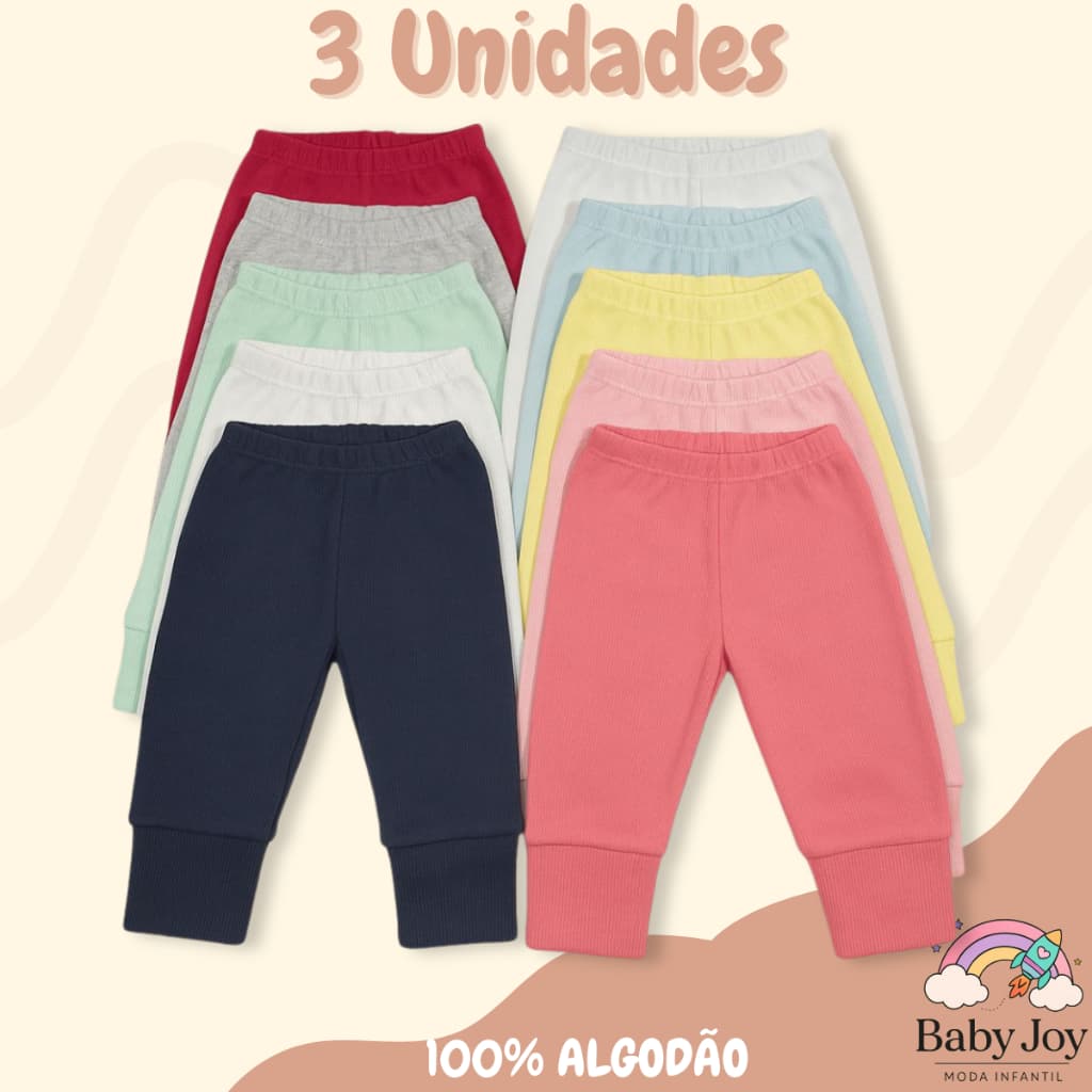 Kit 3 Mijao Ribana De Bebê Menina Menino Calça Infantil Sem Pé Cores Lisas Top Envio Imediaro