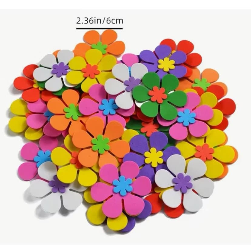 Kit C/50 Flores de EVA Cores Sortidas Tamanho 8 x 8