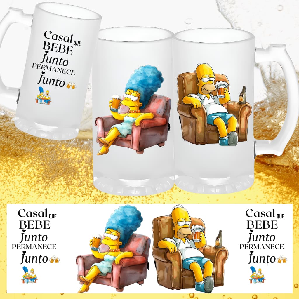 Kit  2 Canecas Jateadas Casal Simpsons | 475ml | DTF UV Exclusivo
