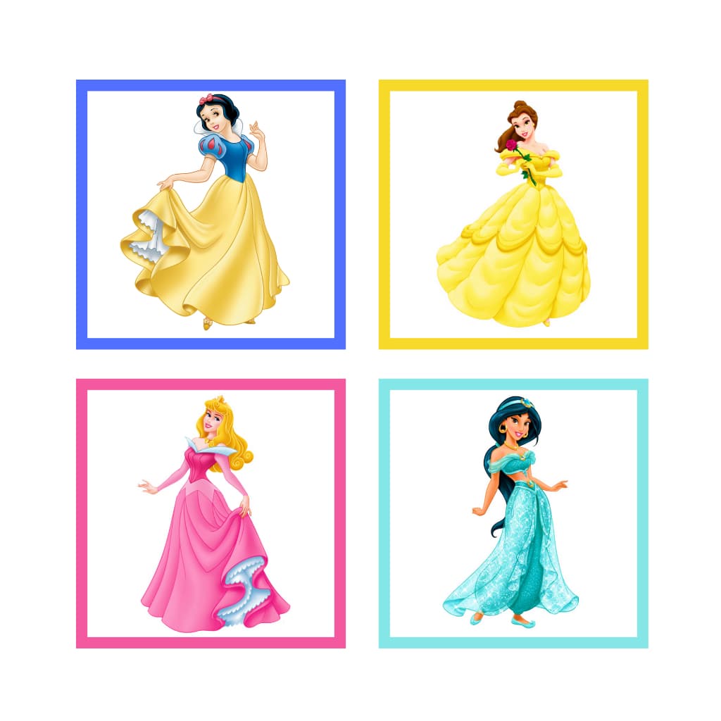 KIT 4 QUADROS PRINCESAS - 20x20 cm - Quadro decorativo Mdf - Filme - Princesa - Infantil