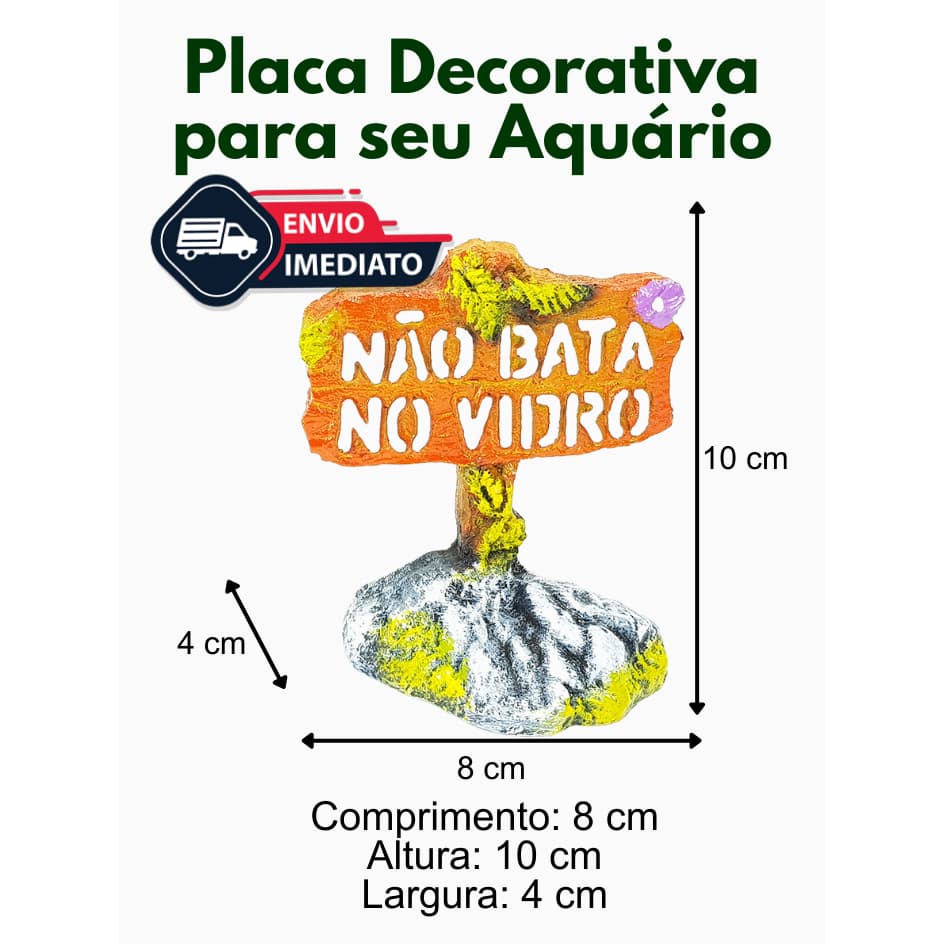 Decoração para Aquário, Placa "Não Bata no Vidro" - Enfeite para Peixes de Água Doce e Salgada