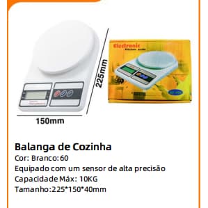 Balança de Cozinha Digital 10kg com Função Tara e Display LCD