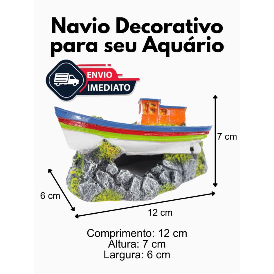 Navio Pesqueiro Decoração para Aquário, Barco Enfeite para Peixes de Água Doce e Salgada