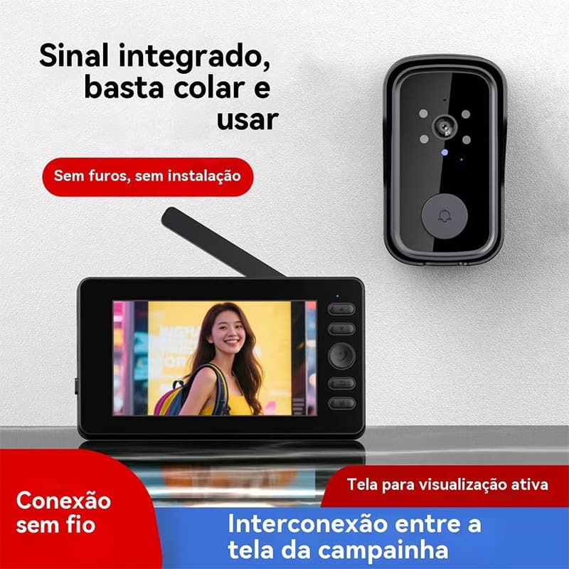 Campainha visual sem fio casa inteligente sem socos, visão noturna de ultra-alta definição, interfone de despertar ativo