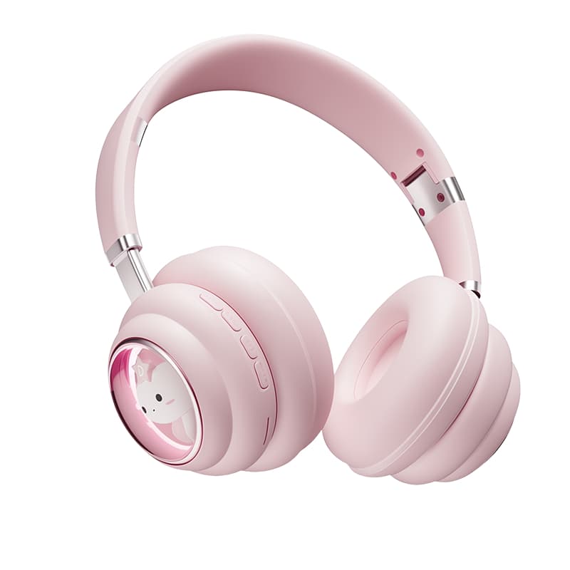 Fone De Ouvido Bluetooth Sem fio Headset Gamer pink Com Luz Microfone Resistente Suor Poeira