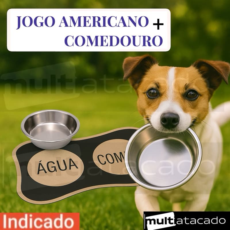Tapete Pet Comedouro mais comedouro Antiderrapante para Cachorro e Gato pote de ração comedouro pet