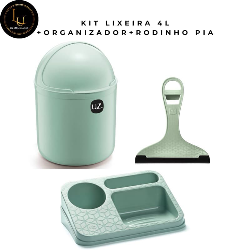 KIT Lixeira 4L + Organizador + Rodinho de pia UZ