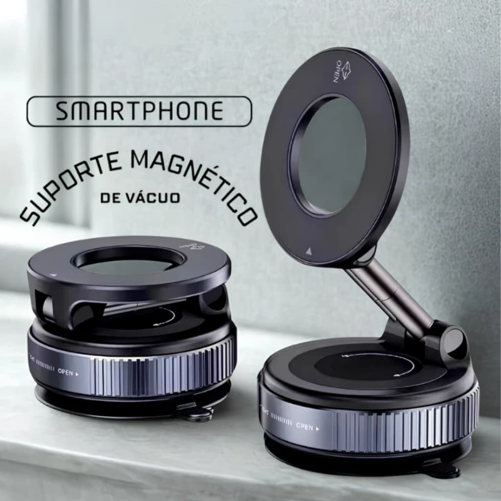 Suporte Magnético com Sucção a Vácuo e Rotação 360° – Compatível com iPhone, Android, Mesa, Carro e Banheiro