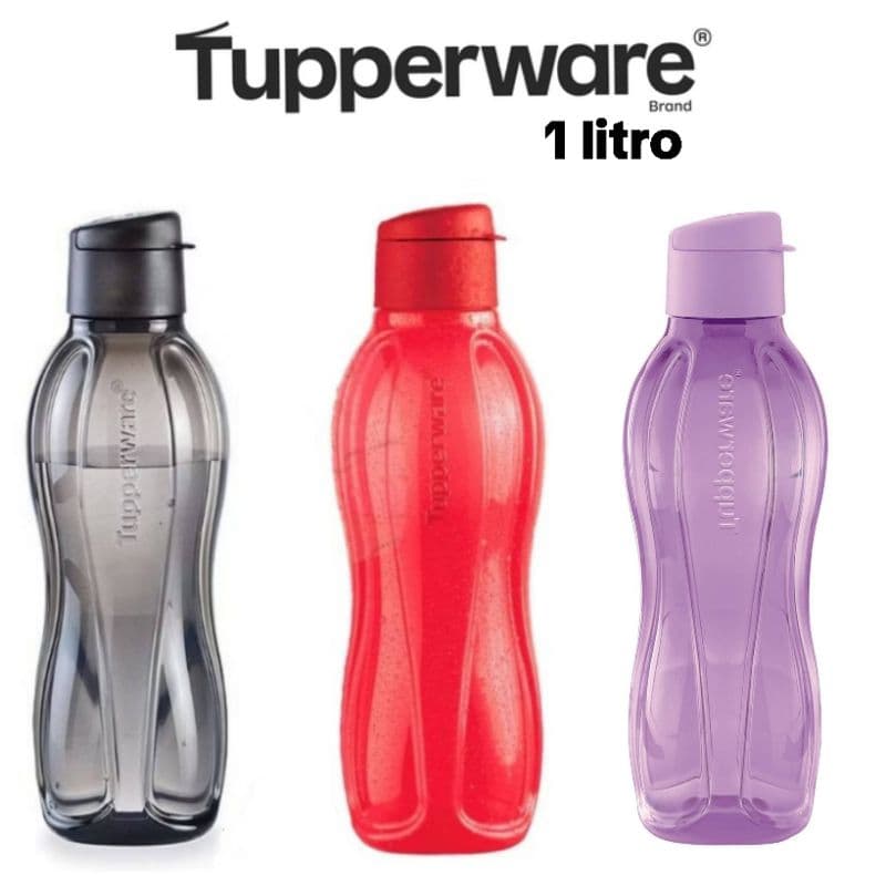 Eco Tupper Garrafa 1 Litro Tupperware Preta - Morango - Chumbo - Lilás - Pistache - Garrafa Água Não Vaza