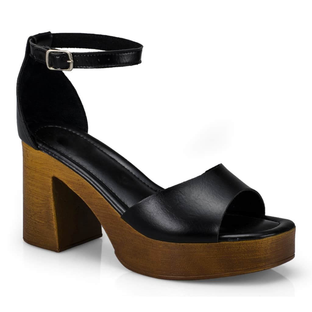 Sandalia Feminina Salto Plataforma Madeira Tira Grossa Confortavel 7012