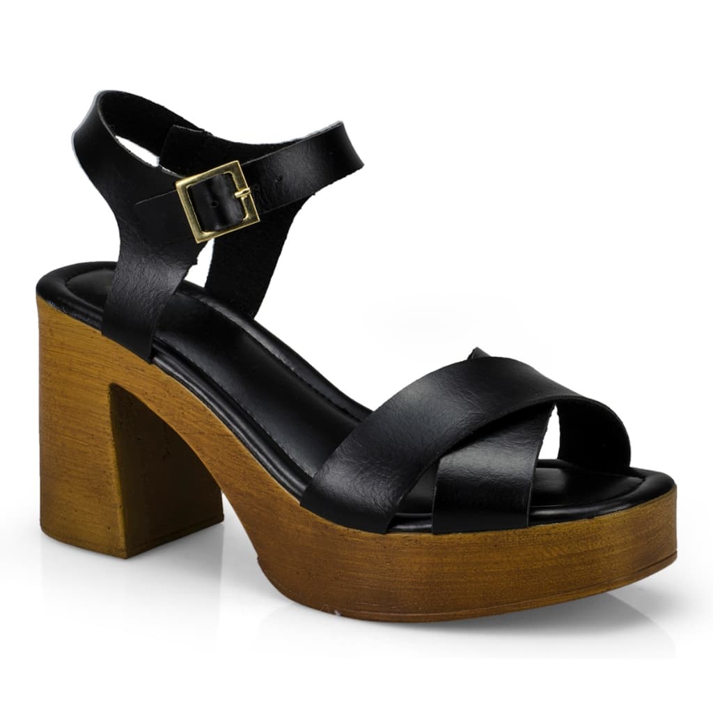 Sandalia Plataforma Tira X Salto Grosso Tamanco Anabela Confortavel 7013