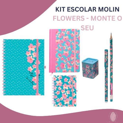 Kit Escolar Molin Flowers | Caderno, Lápis, Apontador e Mais