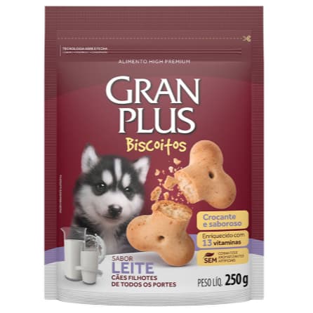 GranPlus Biscoito Snack Cão Filhote Sabor Leite 250g – Petisco Nutritivo
