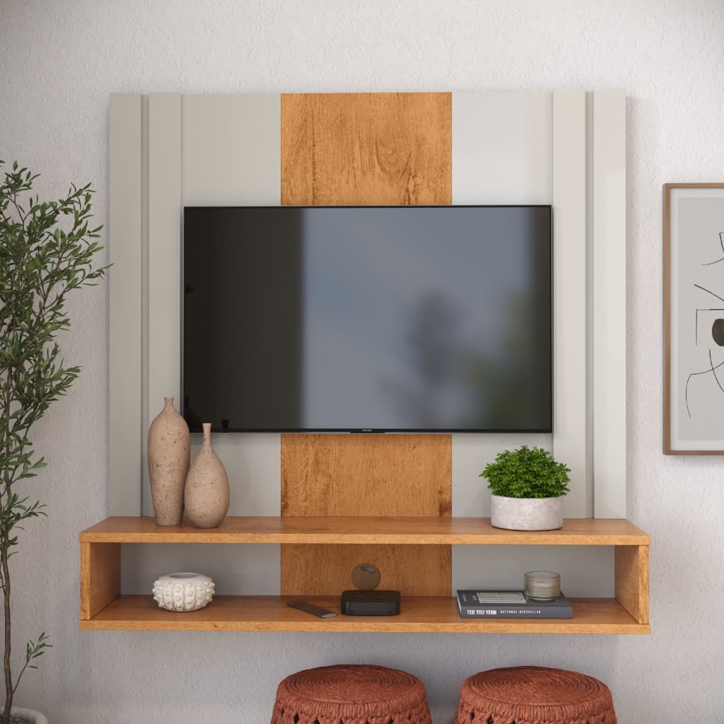 Painel Rack  Sala ou Quarto Classic Suspenso para TV até 32” com Nichos