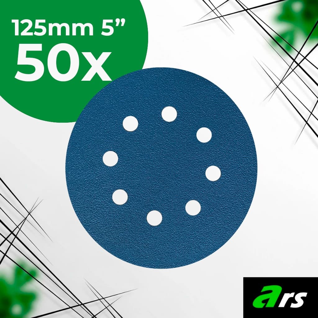 Kit 50 Discos Lixa hookit Base Velcro 5 Polegadas 8 furos - 125mm - Disco para usar com água ou Seco