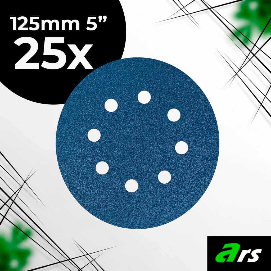 Kit 25 Discos Lixa hookit Base Velcro 5 Polegadas 8 furos - 125mm - Disco para usar com água ou Seco