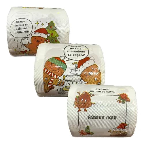 Kit 2 Rolo Papel Higiênico Natalino Banheiro Divertido 20m Decoração Natal