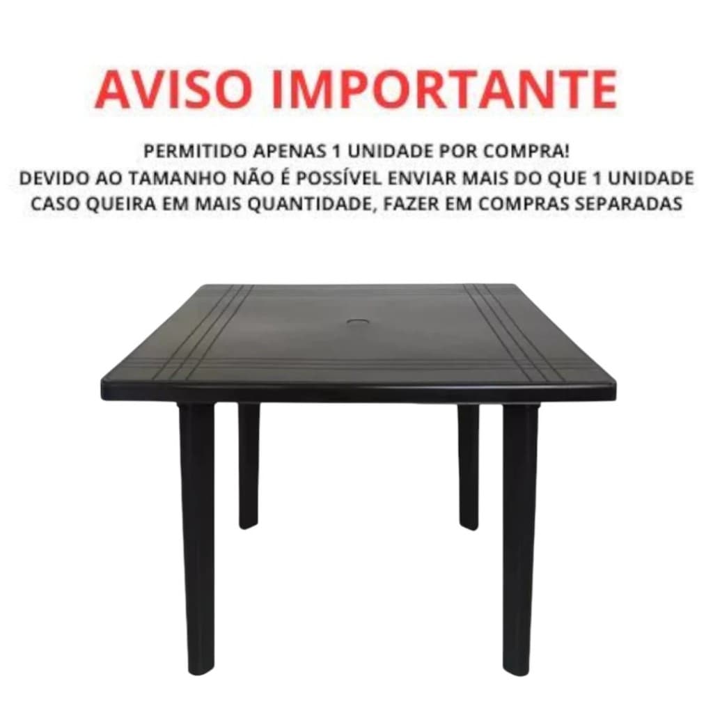 Mesa Quadrada Plástico Desmontável - ARQPLAST  Para Festa Área Externa Jardim Cozinha -  Preta